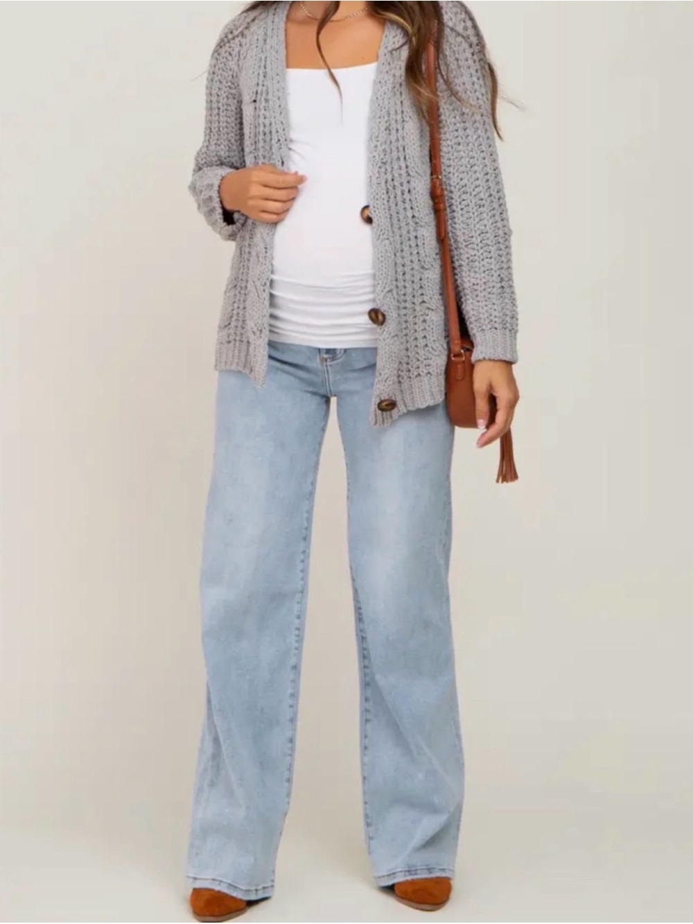 PinkBlush Full Panel Wide Leg Maternity Jeans Light Wash Over The Belly Size 29
